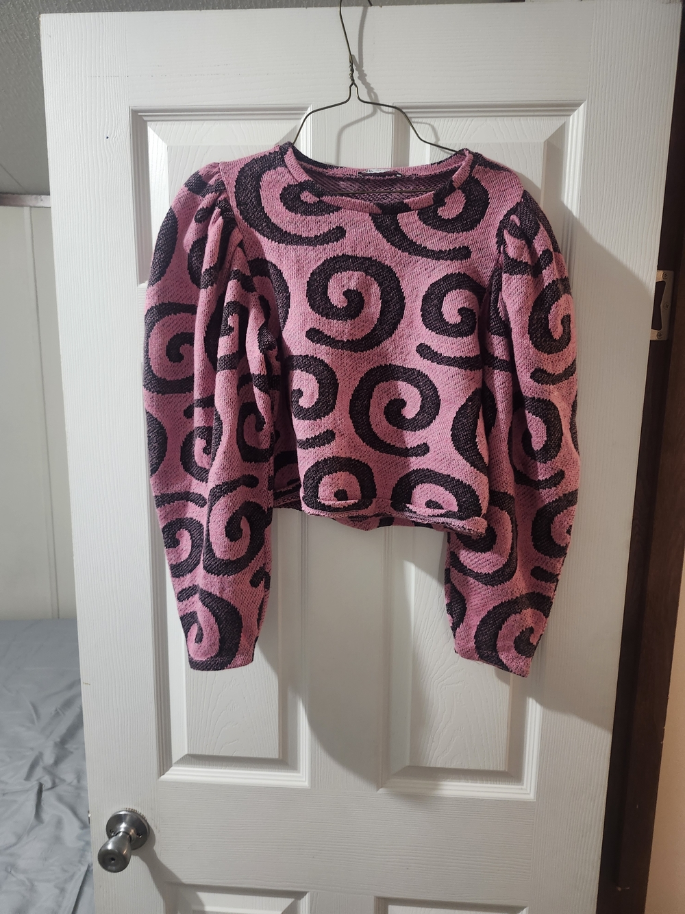 Zara Pink and Black Swirl Crewneck Sweater